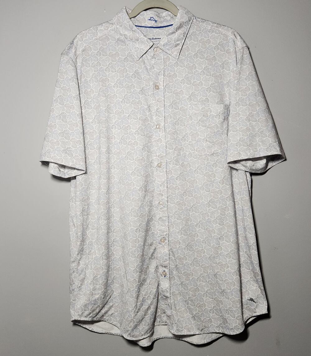 Tommy Bahama Men's San Lucio Tri Leaf Geo-Print Button Up Shirt Avalanche XLT